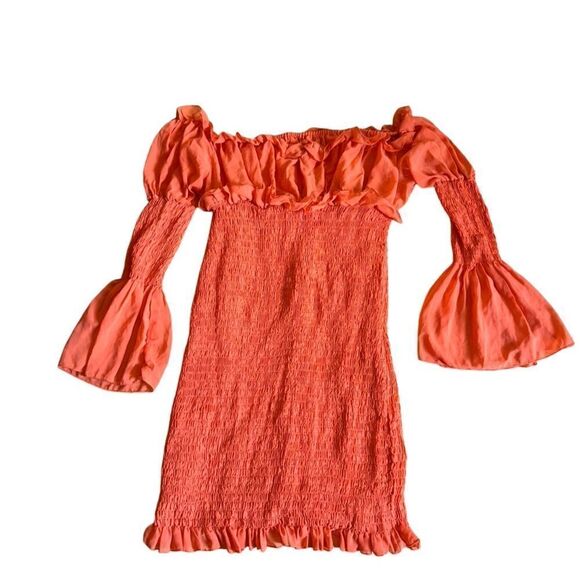 Pretty Little Thing Orange Off The Shoulder Dress - Size 18 - Picture 3 of 7